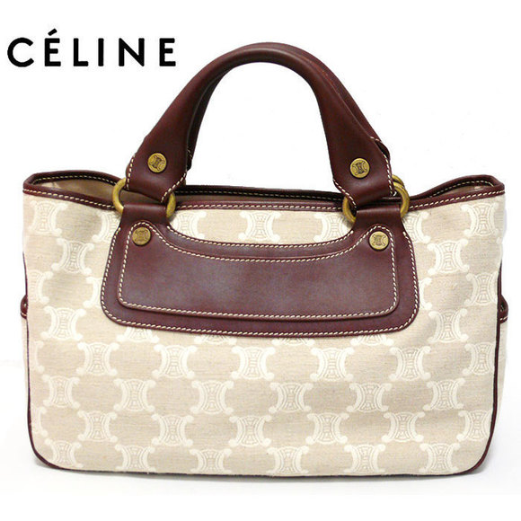 Celine White Boogie Tan Macadam Handle Pattern Bag - Picture 1 of 1
